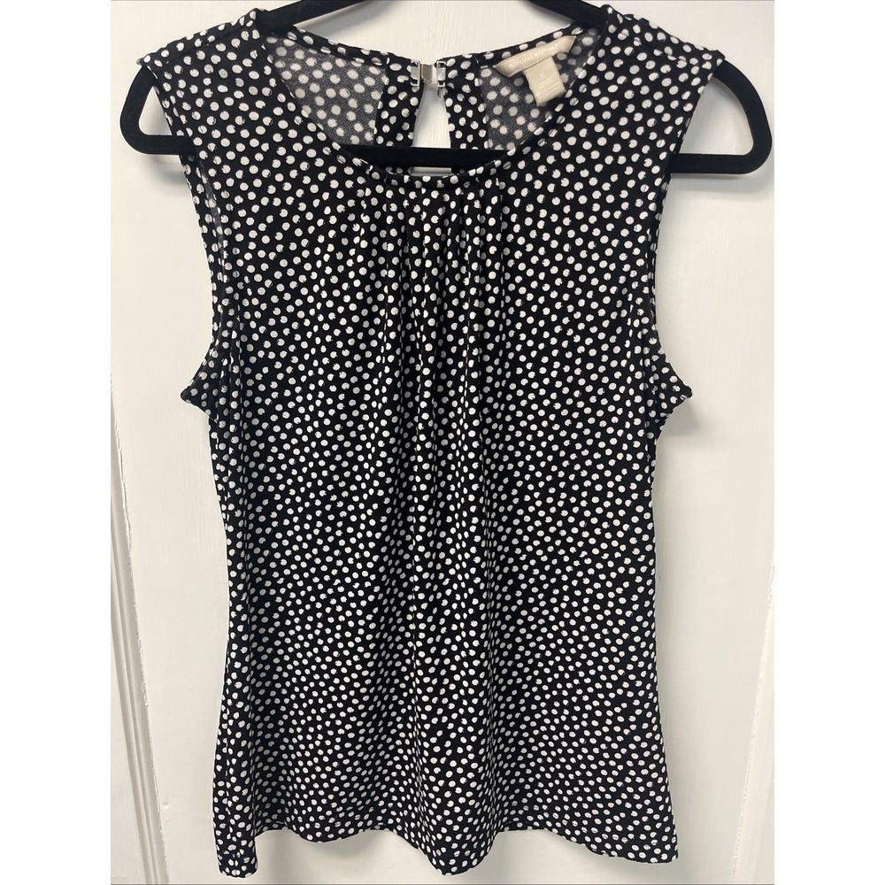Women's Banana Republic Size Small Black-And-White Polkadot Keyhole Back Tank - Picture 1 of 9